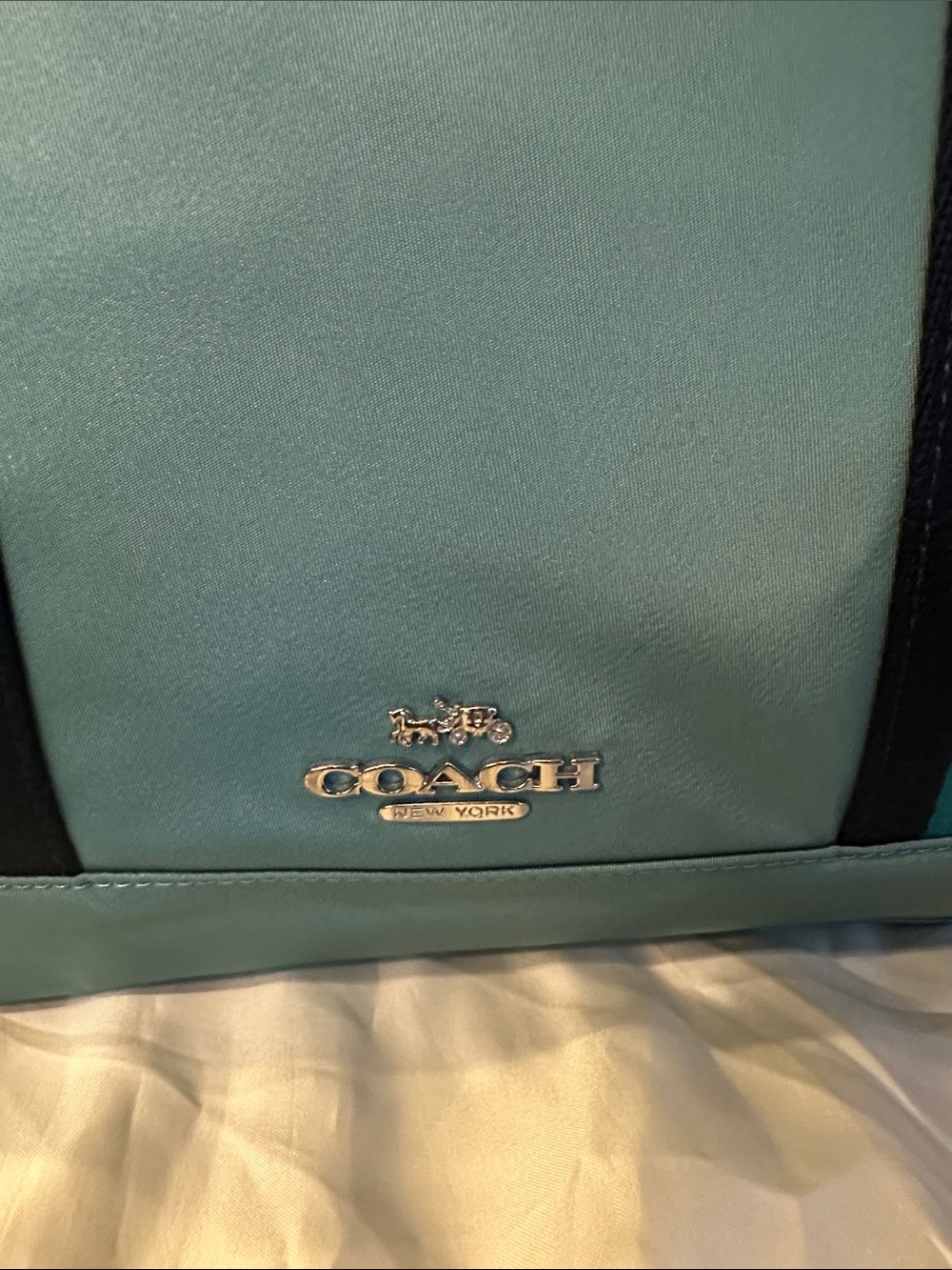 Coach Ellis Teal and Navy Nylon Tote CA208 - Picture 3 of 16